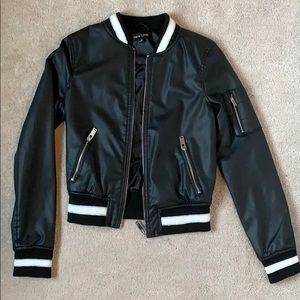 Faux Leather Bomber Jacket